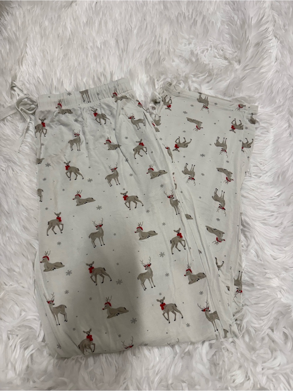 Kyte BABY White Reindeer Print Pajama Bottoms with Red Accents